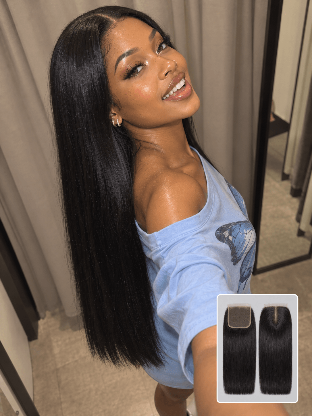 7x7 Transparent Closure 4 Bundles Deals Bone Straight Natural Black Human Hair