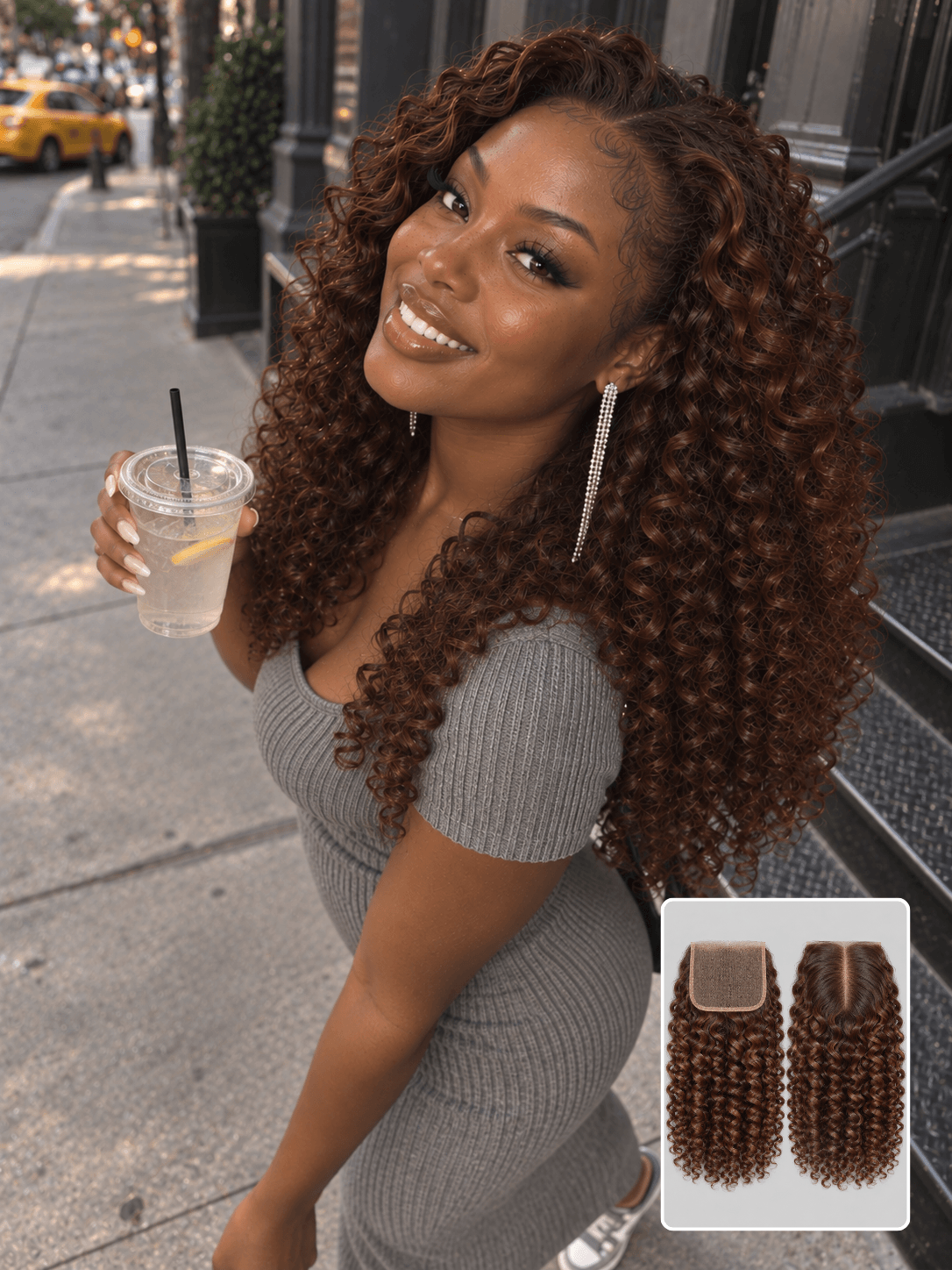 6x6 HD Lace Closure Deep Curly Brown 3 Bundles Deals Human Hair