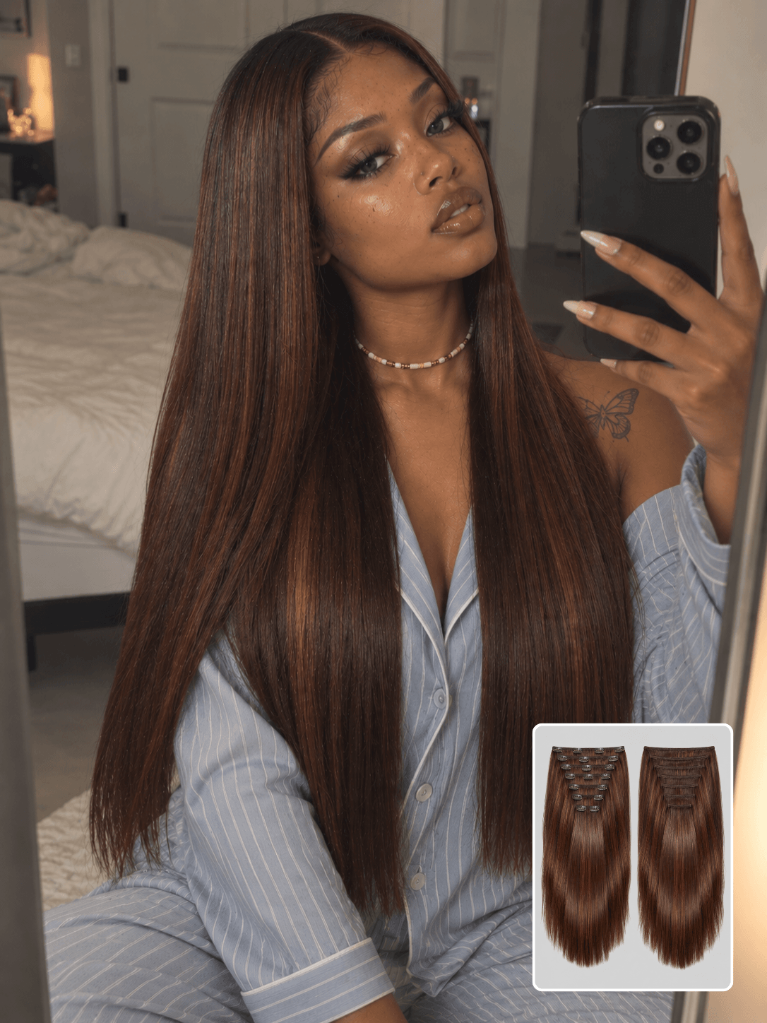 Clip-In Bone Straight Brown Raw Human Hair