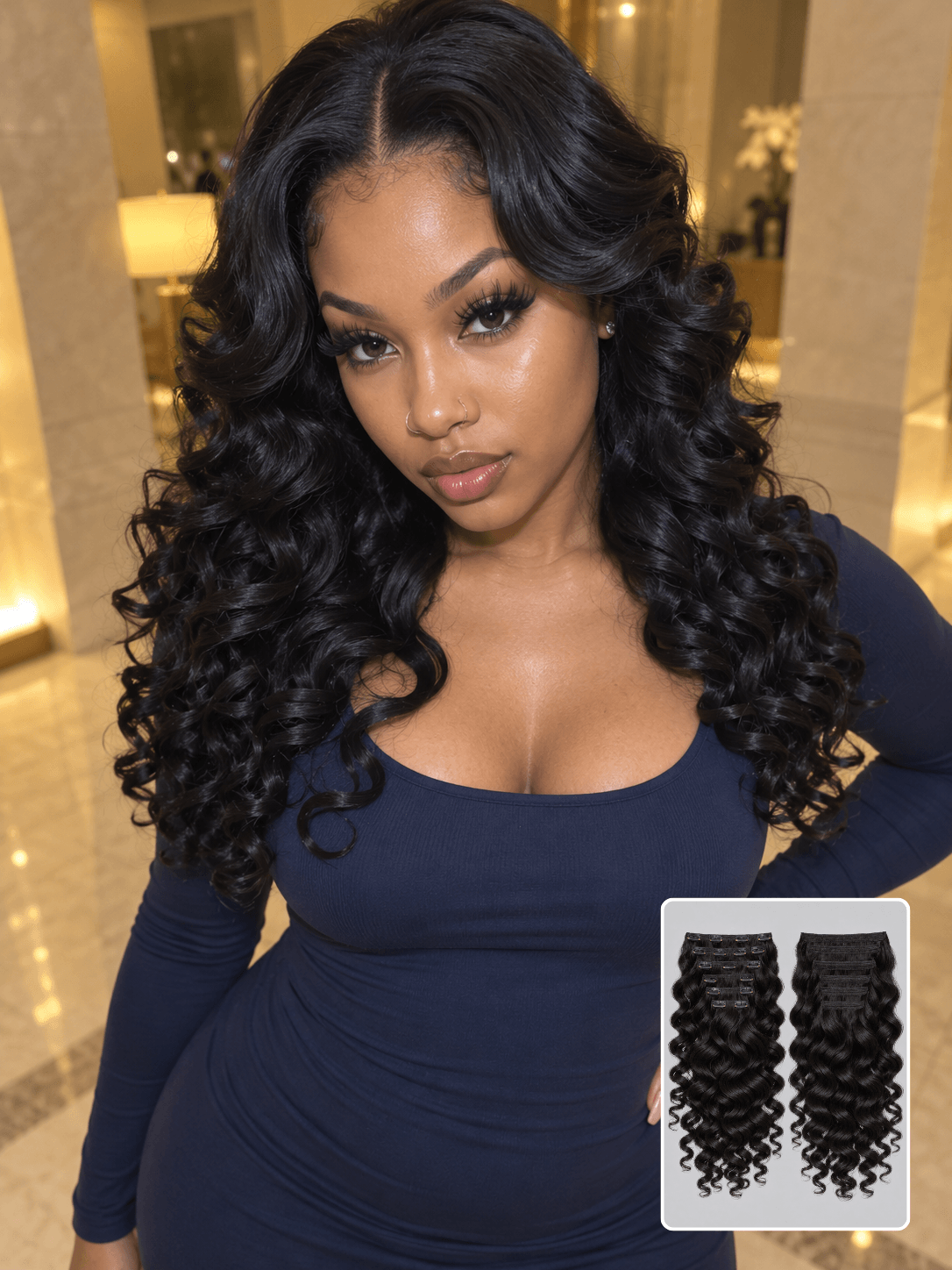 Clip-In Bouncy Curly Natural Black Raw Human Hair