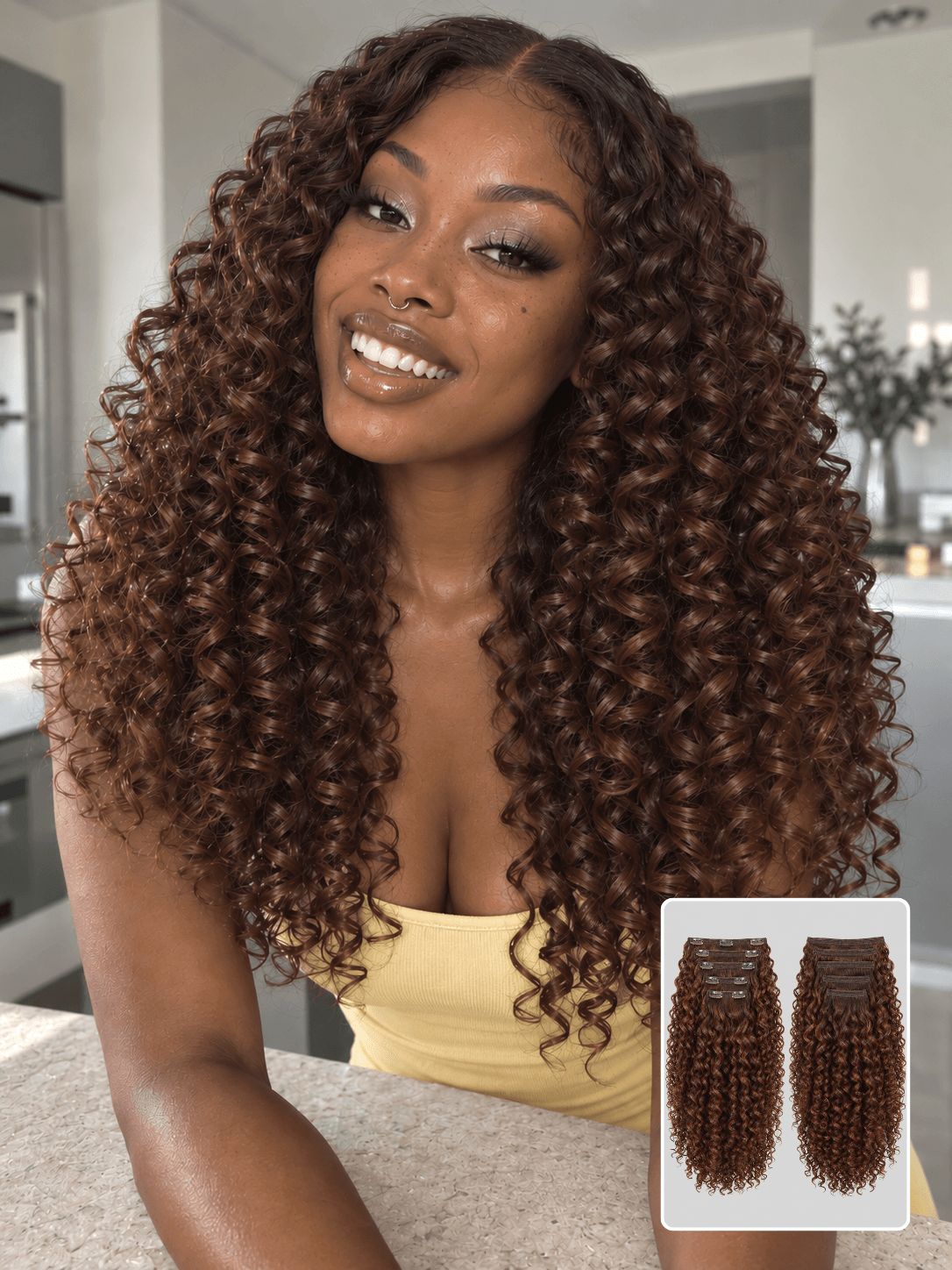 Clip-In Deep Curly Brown Raw Human Hair