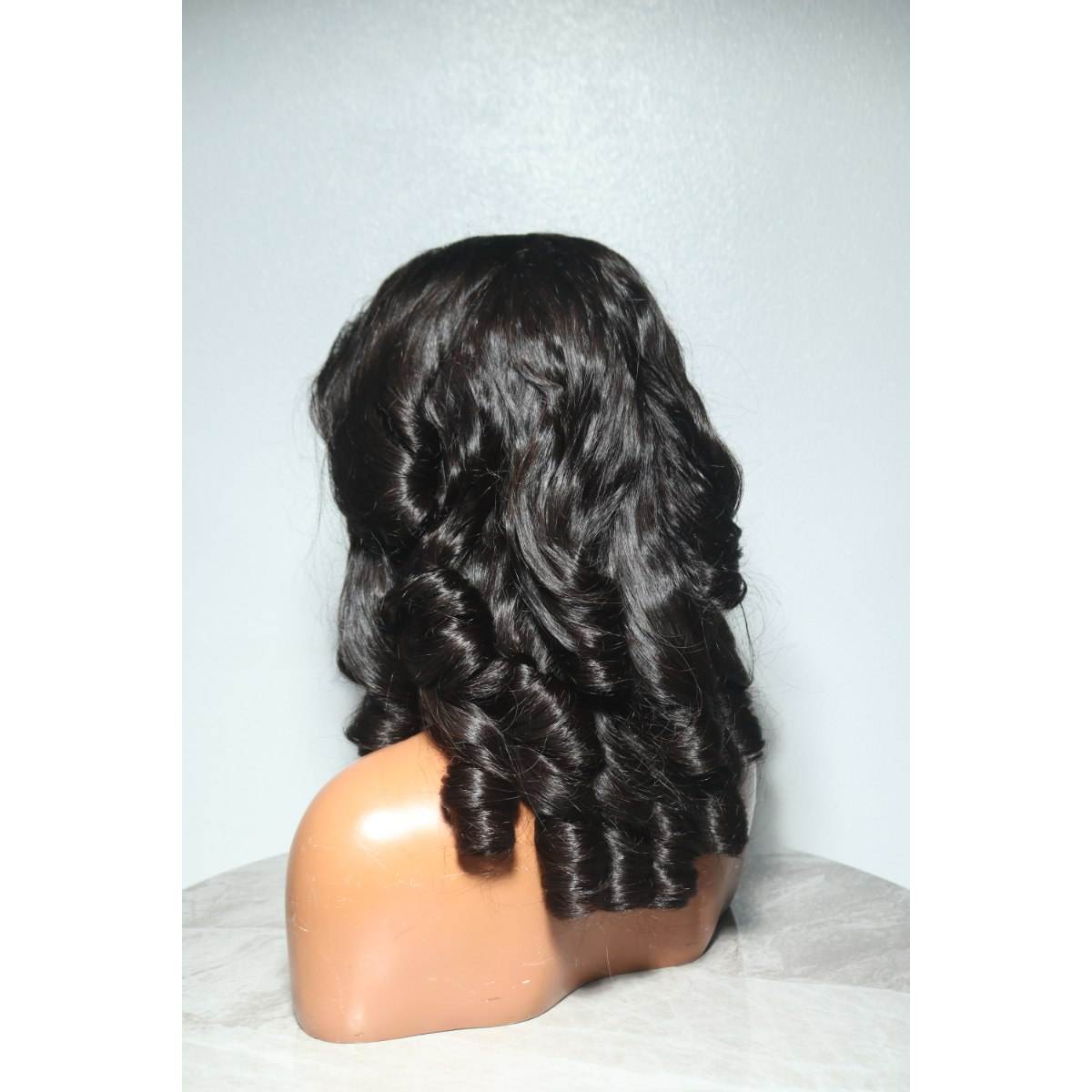 Natural Black Curly Double Drawn Tangle-Free Lace Front Vietnamese Virgin Human Hair Pre Plucked Glueless Mid Length Wig