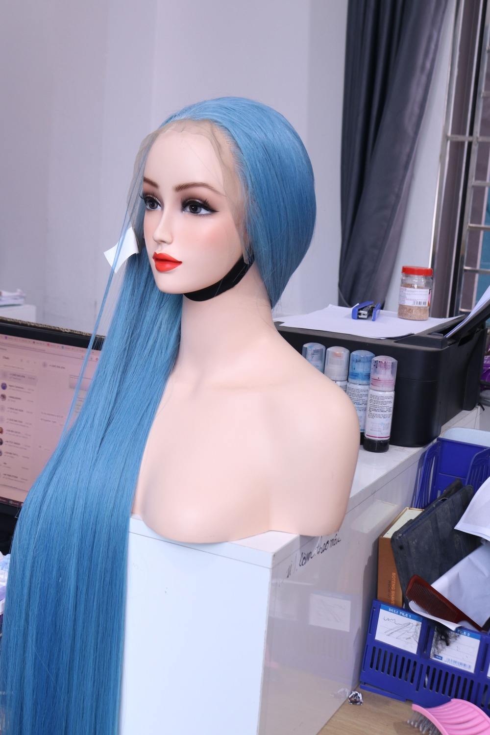 Straight Lace Front Wig – Ice Blue Color 32 inches with Frontal 13×6 Color dyed (Light chemical processed) Premium Quality