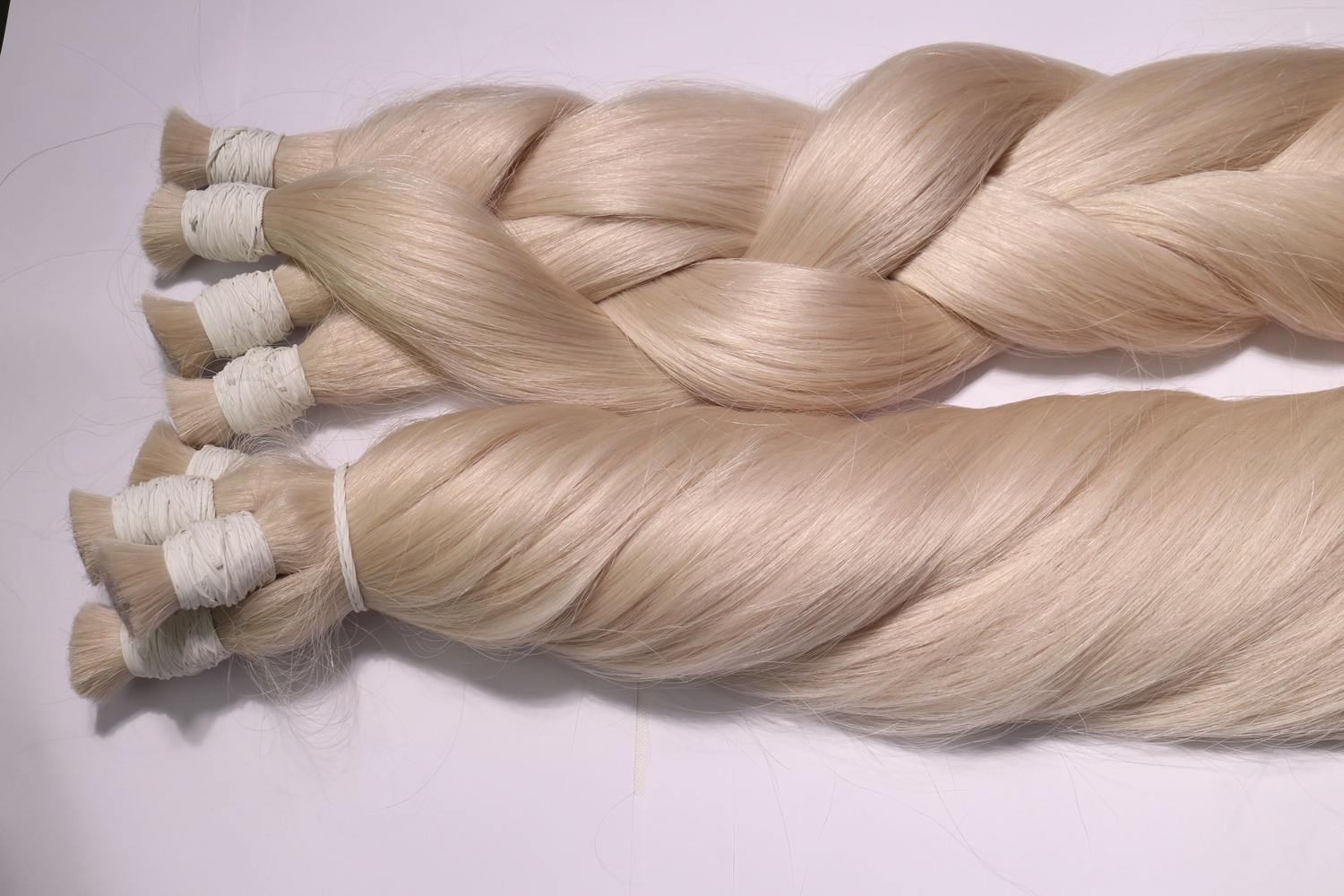 Bulk hair extensions platinum blonde top choice for braiding / Custom processing