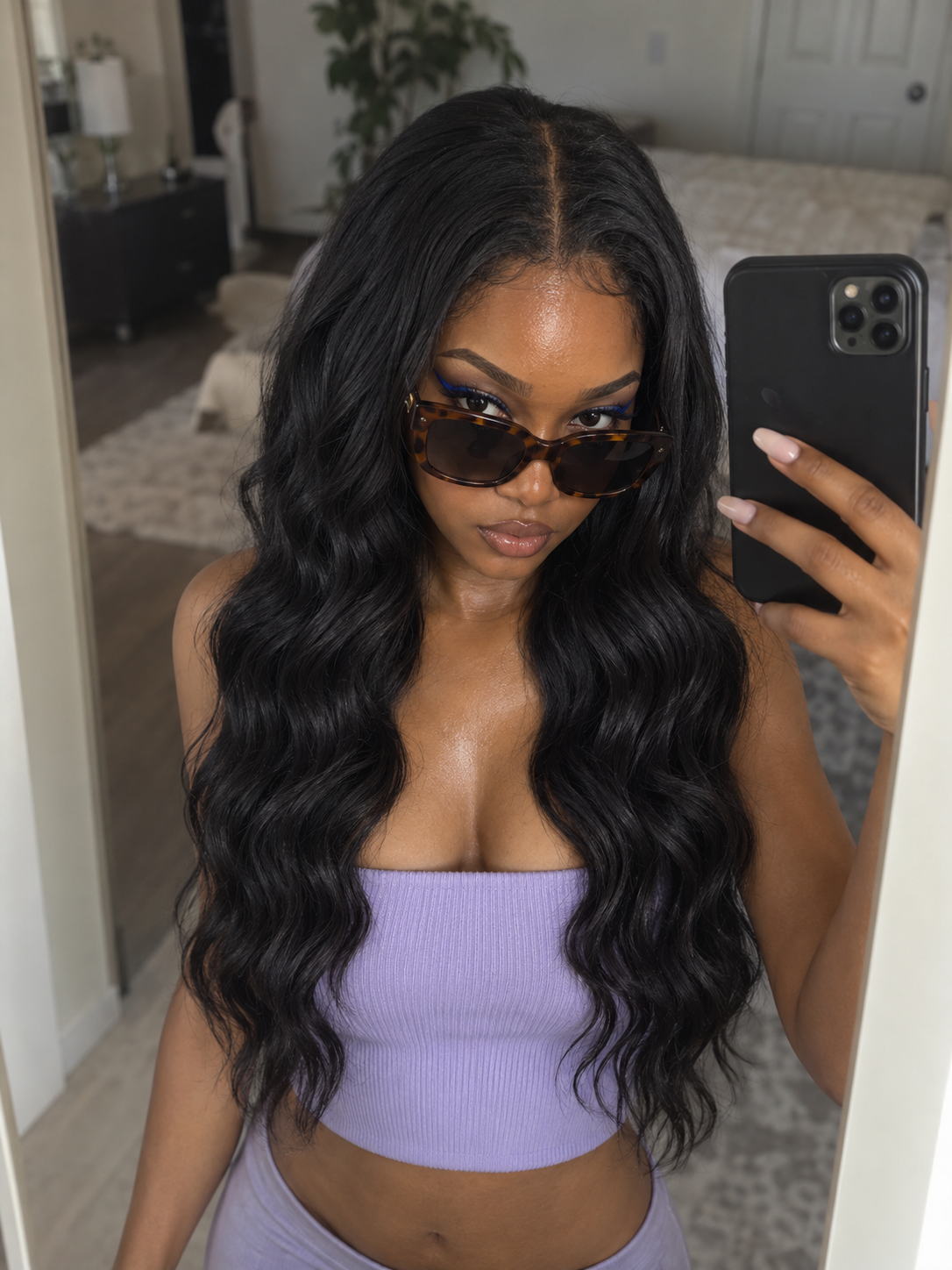 Natural wave raw human hair weft in natural black
