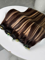 Premium Dark Chestnut Brown and Honey Blonde Highlighted Weft Hair Extensions