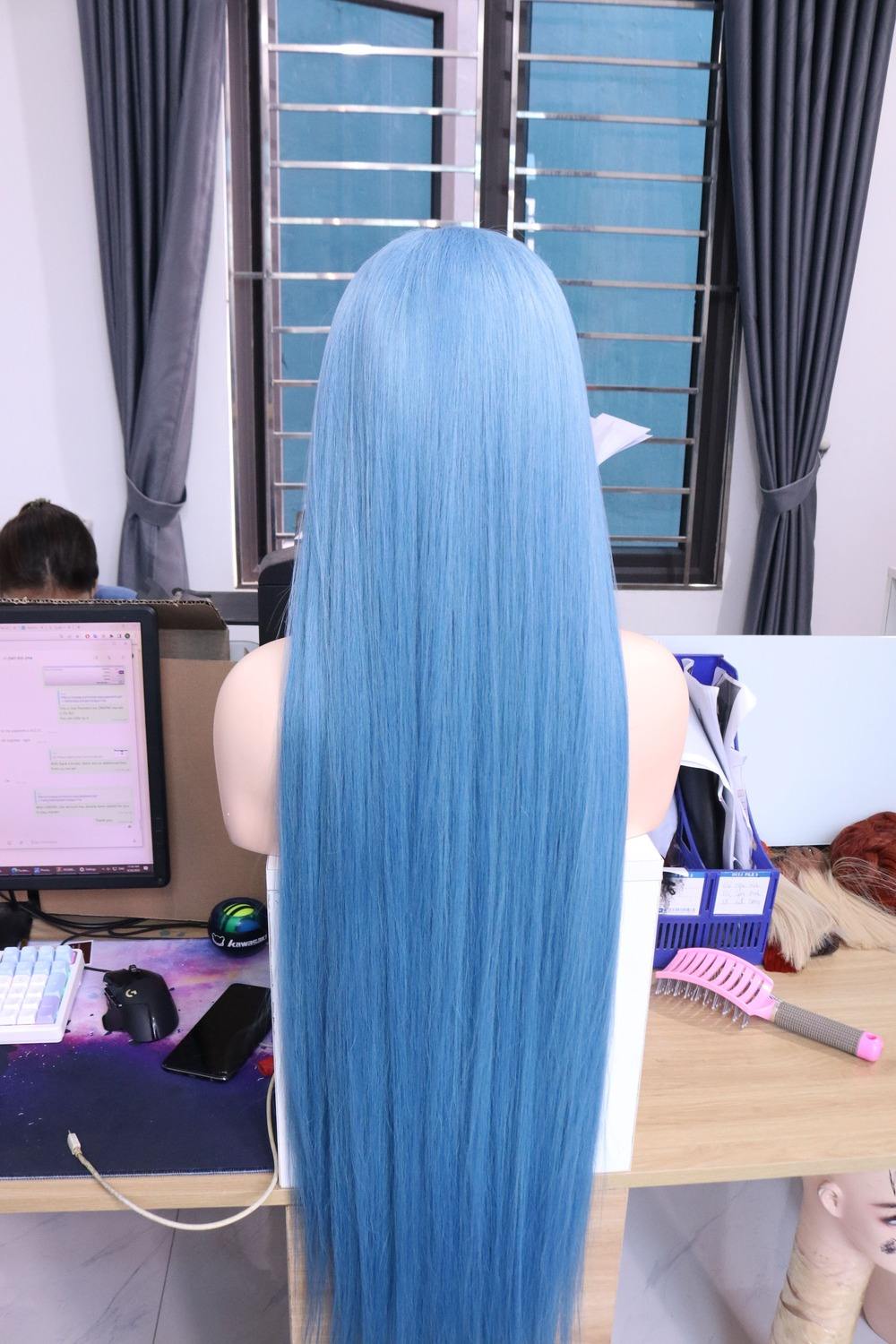 Straight Lace Front Wig – Ice Blue Color 32 inches with Frontal 13×6 Color dyed (Light chemical processed) Premium Quality