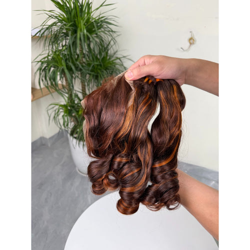 Auburn Highlights Bouncy Curly Hair Bundles with Lace Closure