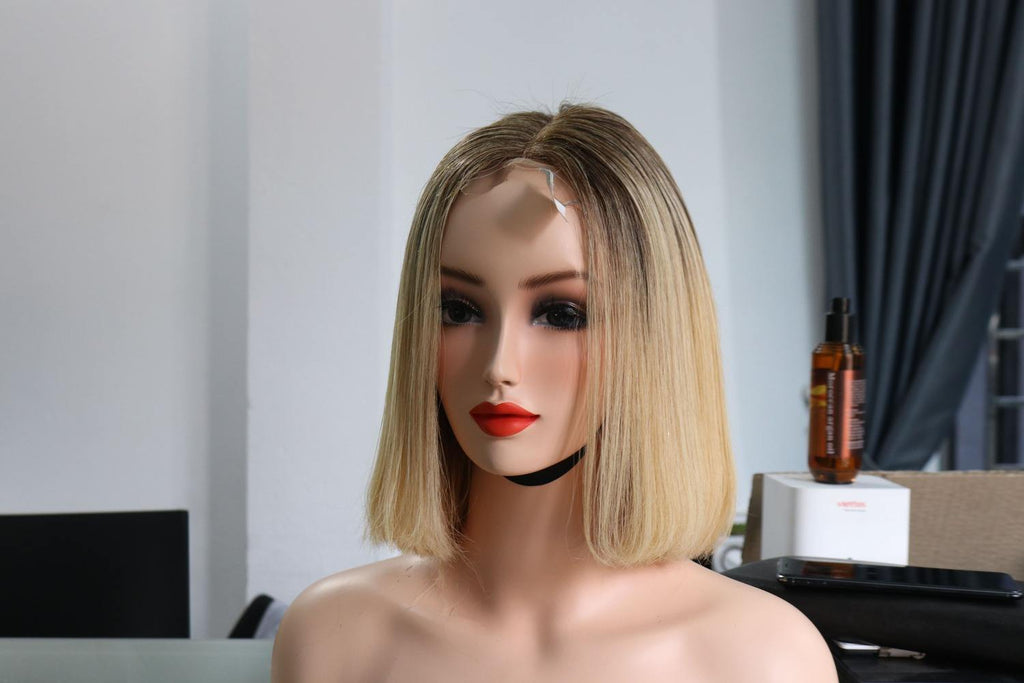 Short Ombre Bob Wig – Brown to Blonde 10 inches closure 2×6 Light chemical processed premium quality wholesale 2025