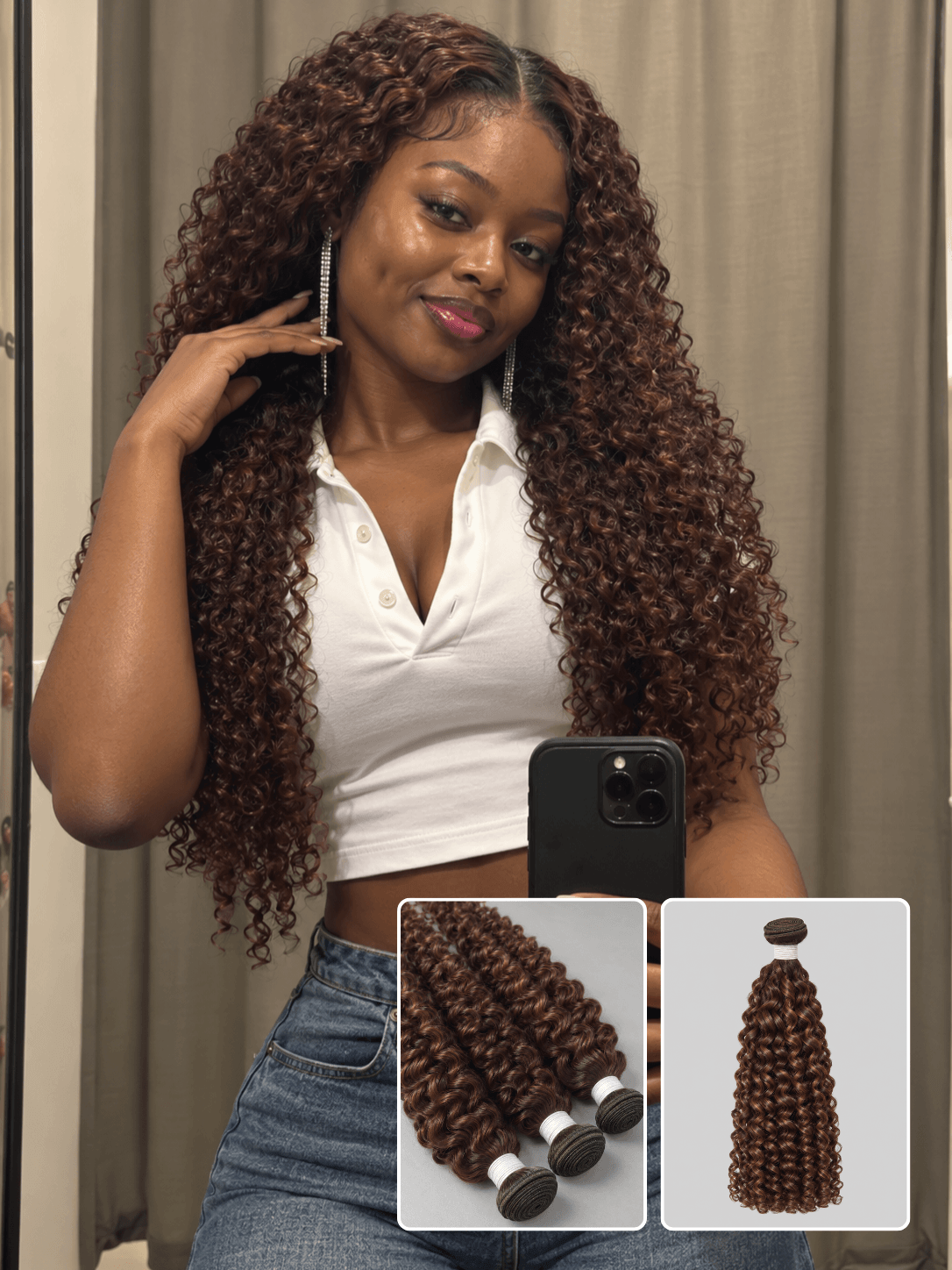 Deep Curly Brown 1 Bundle Raw Human Hair Weave