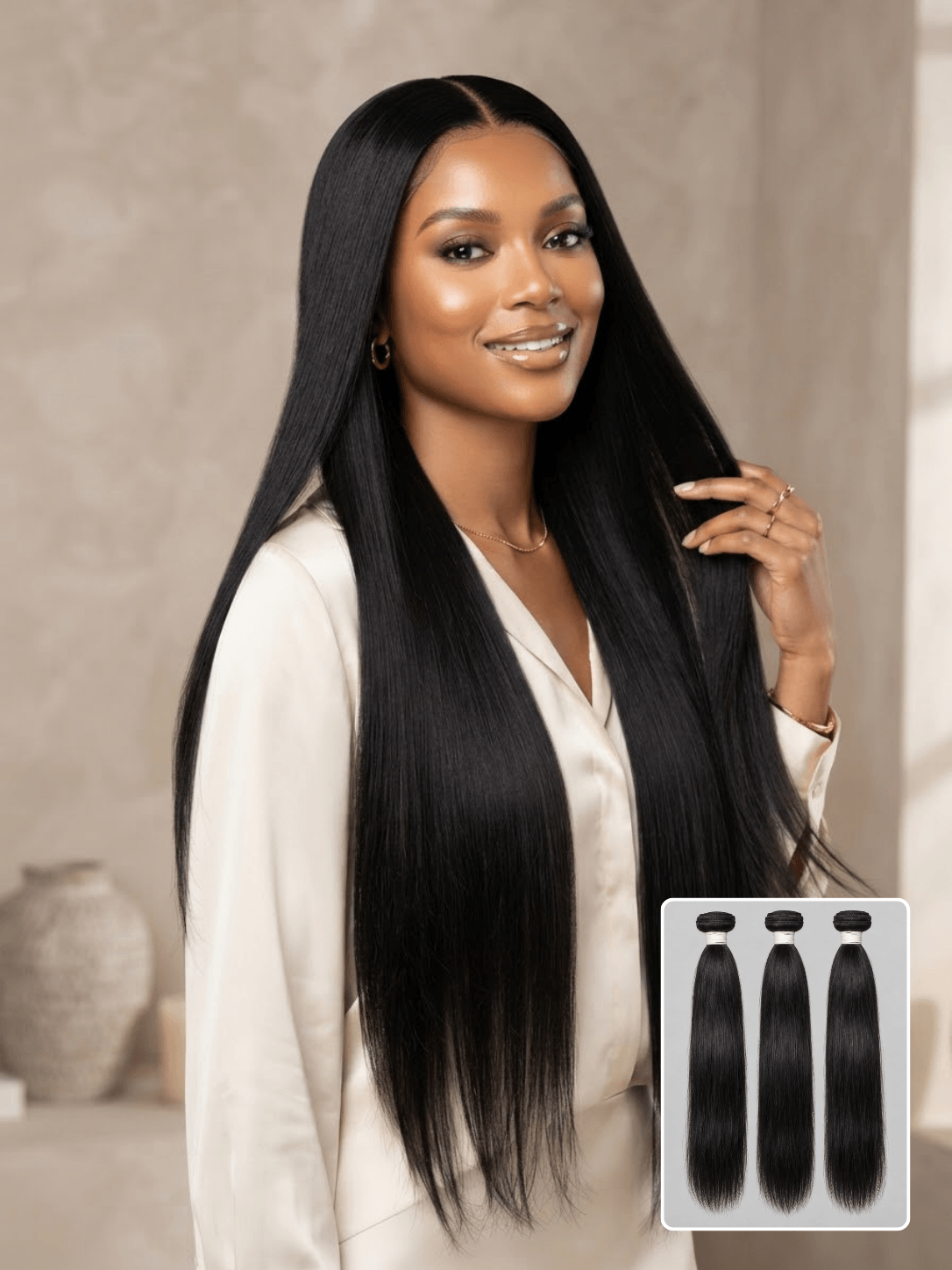 Bone Straight Natural Black 3 Bundles Deals Raw Human Hair Weave
