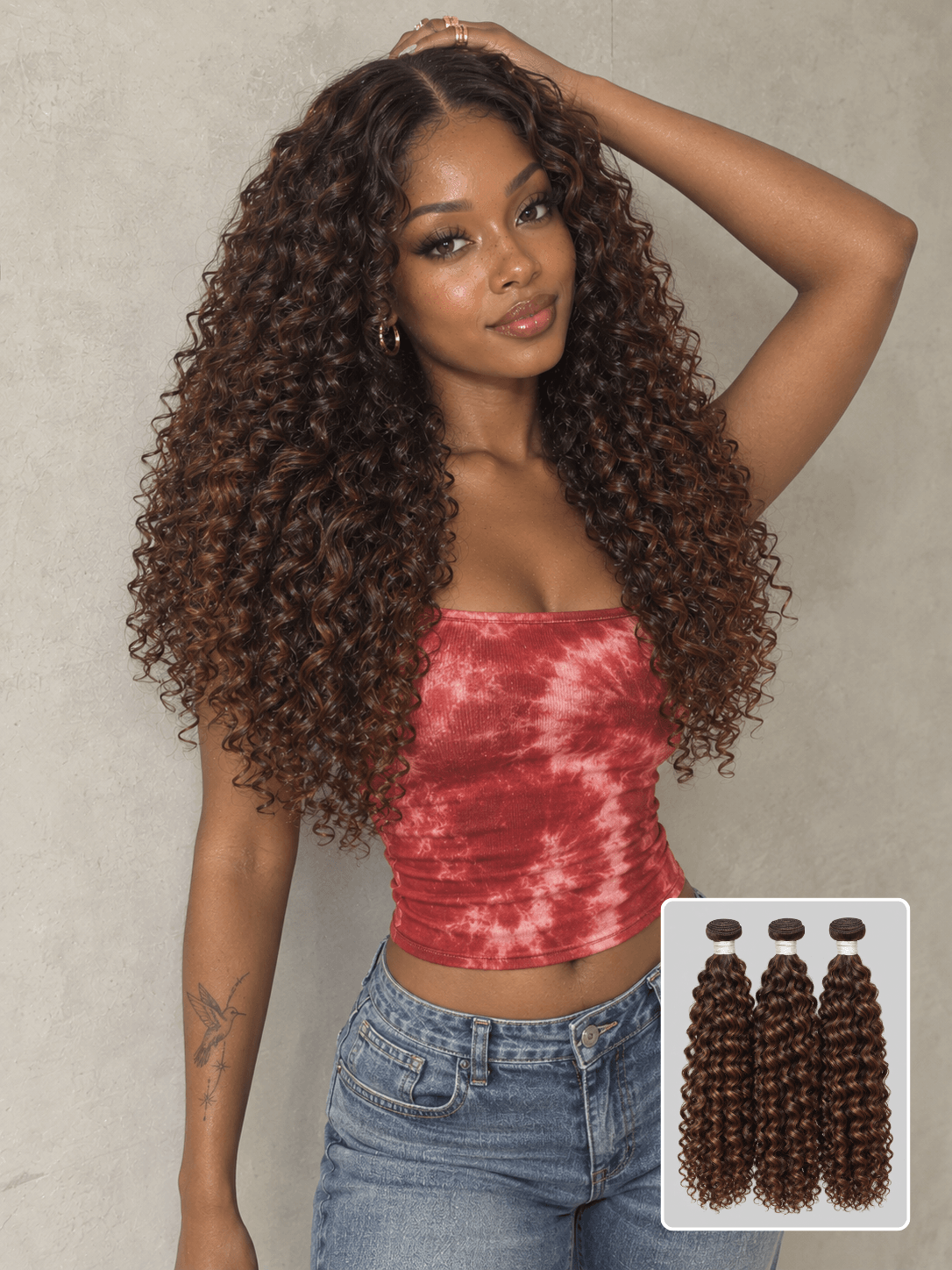 Deep Curly Brown 3 Bundles Deals Raw Human Hair Weave