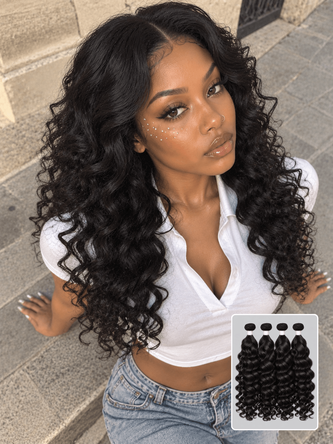 Bouncy Curly Natural Black 4 Bundles Deals Raw Human Hair Weave
