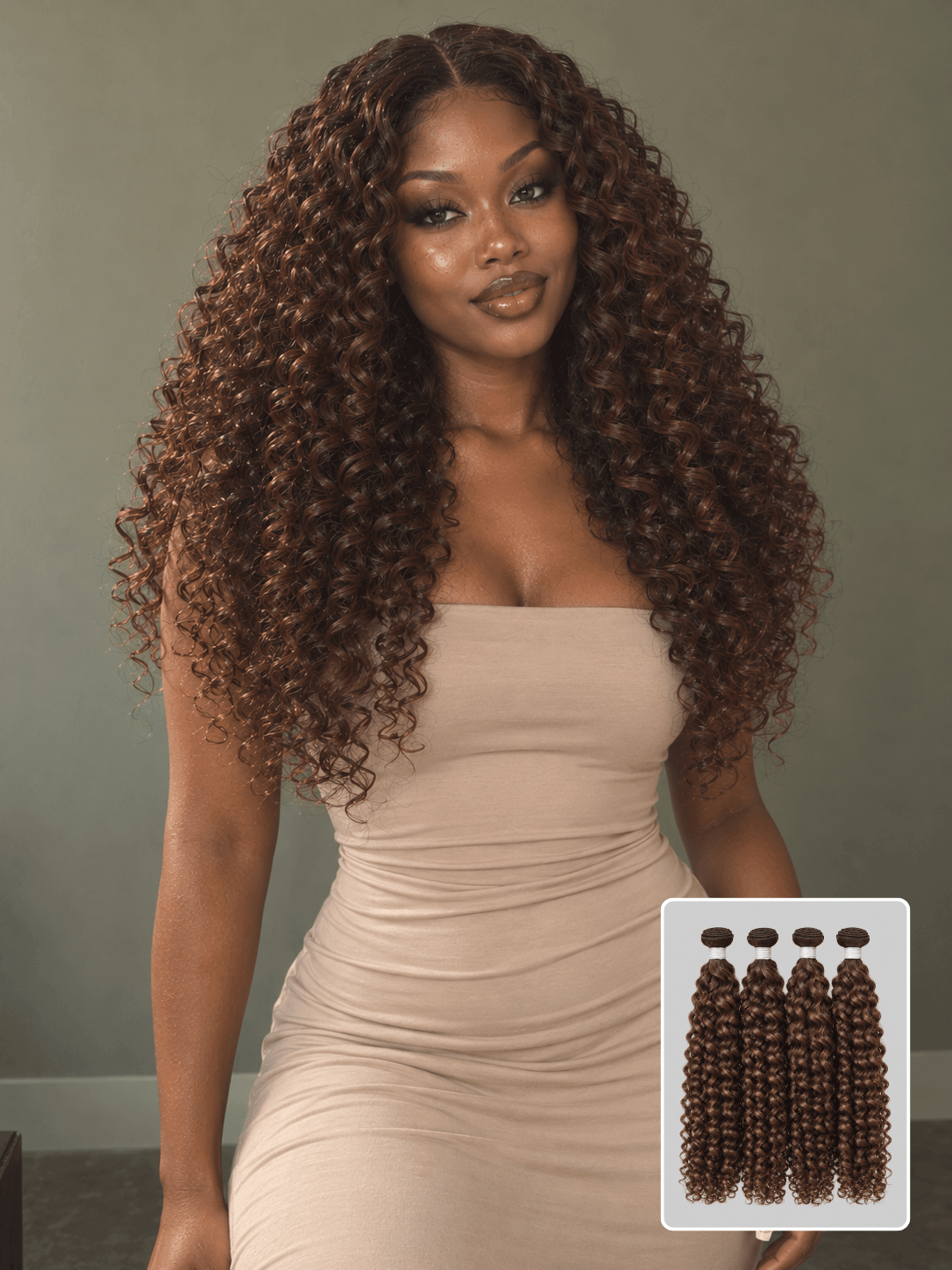 Deep Curly Brown 4 Bundles Deals Raw Human Hair Weave